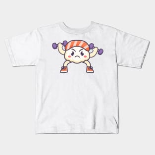 Kawaii nigiri sushi weightlifting dumbbells Japanese cute food vintage 90s Kids T-Shirt